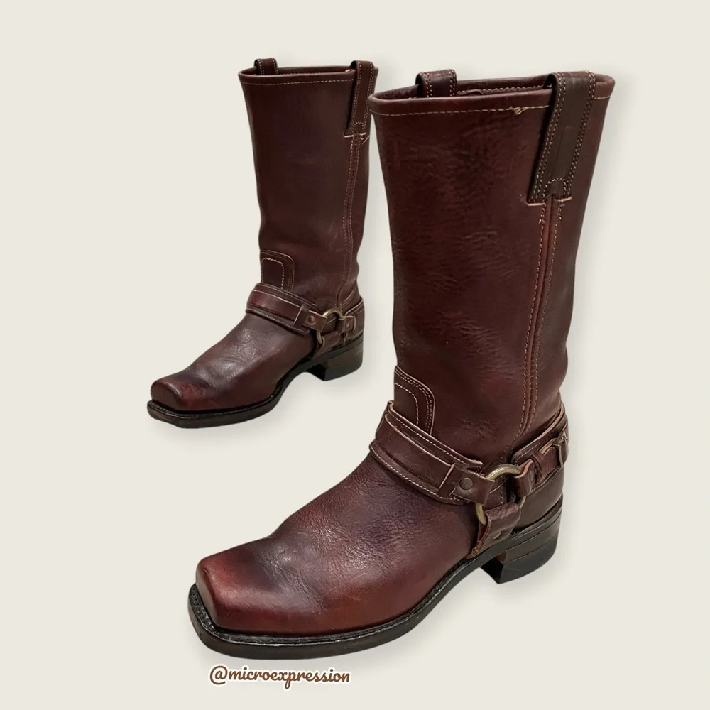 $599 Frye Vintage Harness 12R Brown Leather Cavalry Distressed Motorcycle Boot